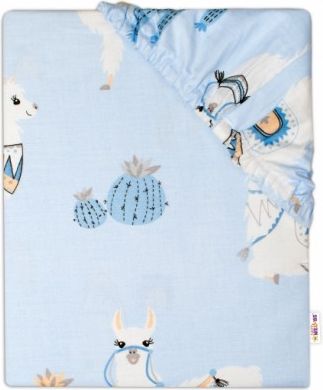 Baby Nellys Dětské bavlněné prostěradlo do postýlky - Lama modrá, Rozměry 140x70 - obrázek 1
