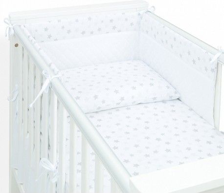 Mamo Tato 3-dílný set do postýlky s mantinelem Velvet - Hvězdy šedé, Velikost povlečení 135x100 - obrázek 1