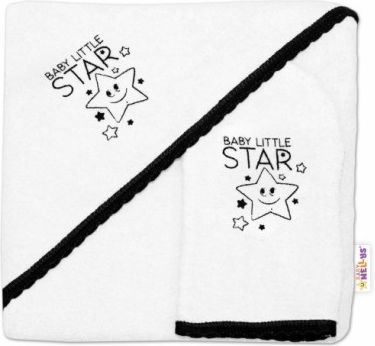 Dětská osuška s kapucí + žínka Baby Little Star, Baby Nellys, roz. 80 x 80 cm - bílá - obrázek 1
