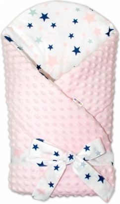 Zavinovačka Minky Baby Nellys Hvězdy a hvězdičky - růžová/granát na bílém, sv. růžová - obrázek 1
