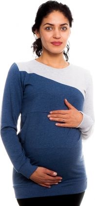 Be MaaMaa Těhotenské, kojící tričko Jaklyn - modro/šedé, vel. M - obrázek 1