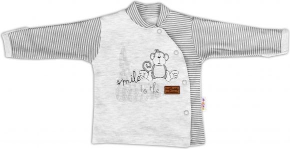 Baby Nellys Bavlněná košilka Monkey zapínání bokem - sv. šedý melírek, vel. 68 - obrázek 1