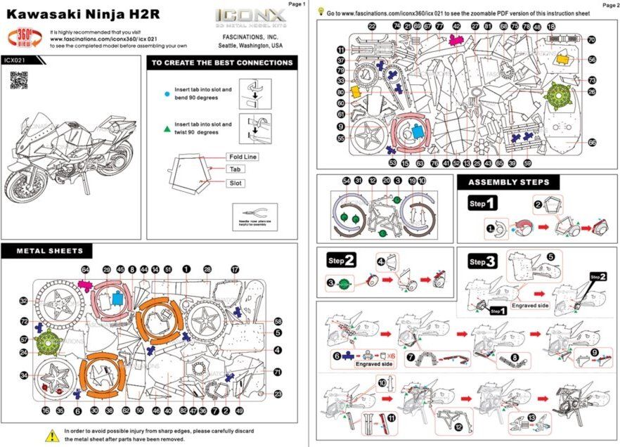 METAL EARTH 3D puzzle Kawasaki Ninja H2R (ICONX) - obrázek 4
