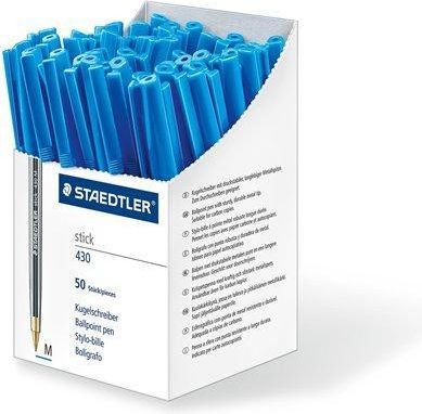 Kuličkové pero "Stick 430 F", modrá, 0,3 mm, s uzávěrem, box, STAEDTLER, box 50 ks - obrázek 1