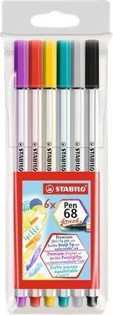 Štětcové fixy "Pen 68 brush", 6 barev, kovová krabička, STABILO, set 6 ks - obrázek 1