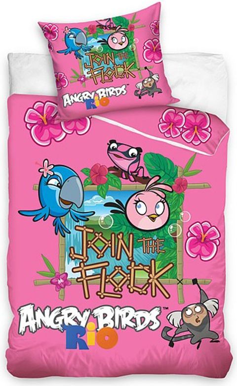 Carbotex povlečení Angry Birds Rio růžová bavlna 140x200 70x80 - obrázek 1