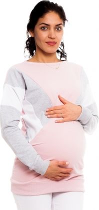 Be MaaMaa Těhotenské, kojící tričko/mikina Kari, růžovo-šedo-bílá, vel. S - obrázek 1