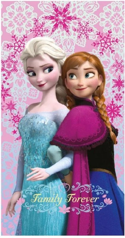 E pus M · Dívčí plážová osuška Ledové království - Frozen - motiv Family Forever - 100% bavlna - 70 x 140 cm - obrázek 1