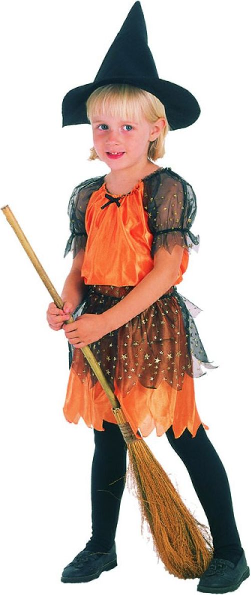 HM Studio Dětský kostým Čarodějka oranžová 92-104cm - obrázek 1