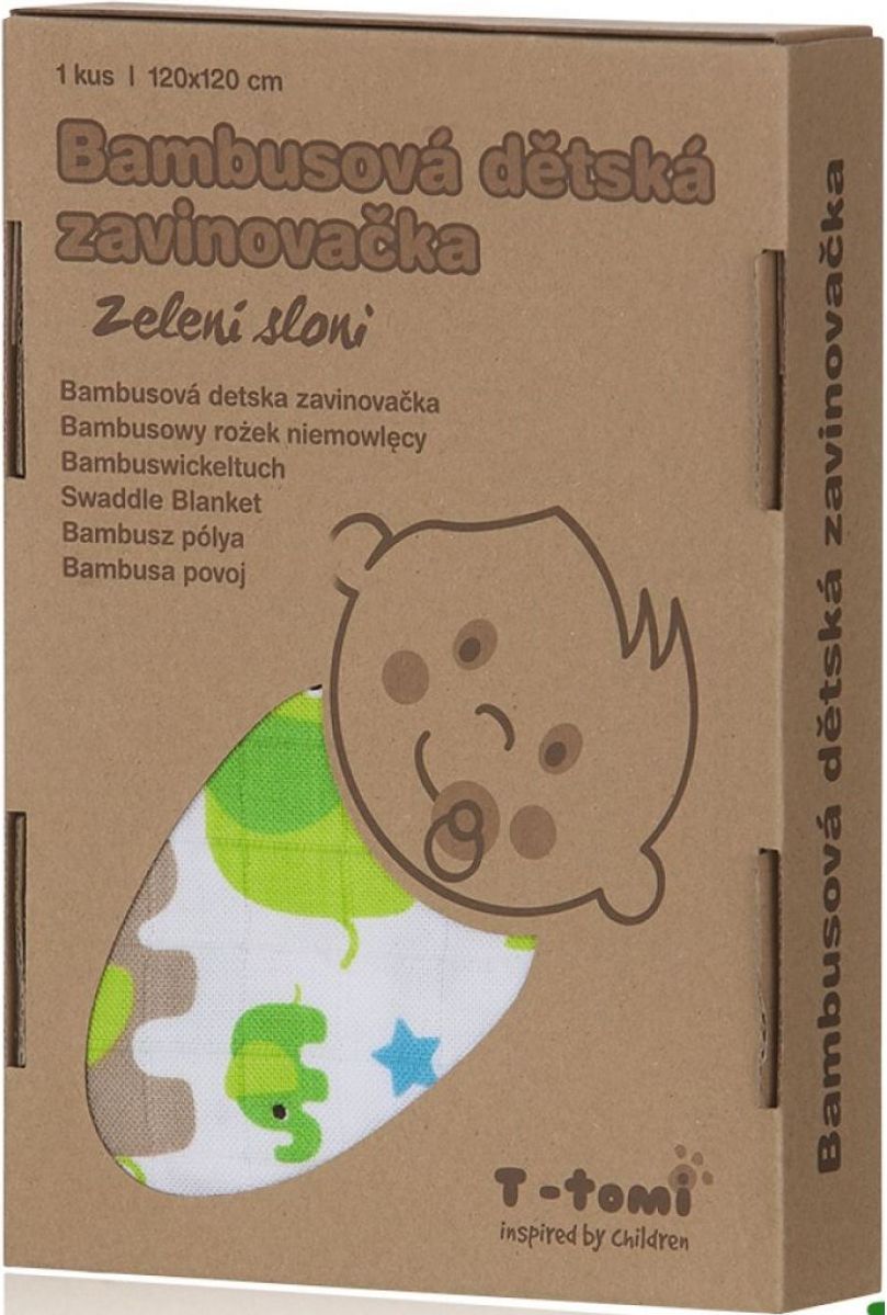 T-tomi Bambusová zavinovačka 1 ks Zelení sloni - obrázek 1