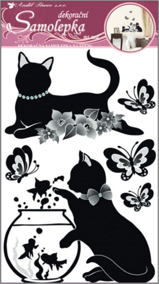 Anděl 10063 samolepící dekorace černé kočky s akváriem 60x32cm - obrázek 1
