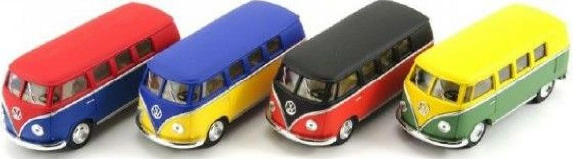 Kinsmart Autobus VW Classical kov 13 cm na zpětné natažení - modro-žlutý - obrázek 1
