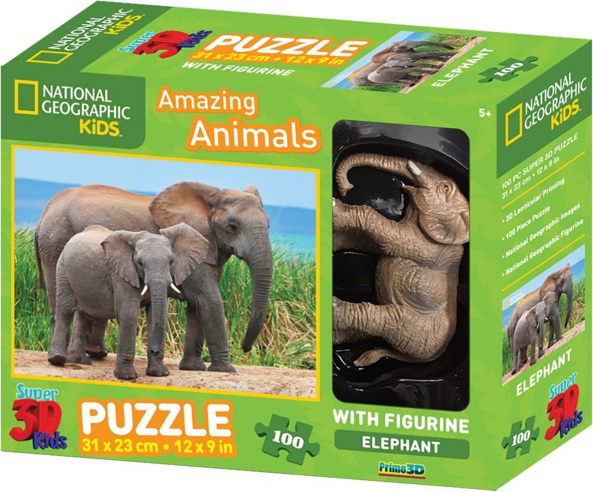 National Geographic Kids 3D Puzzle Slon 100 dílků figurka - obrázek 1