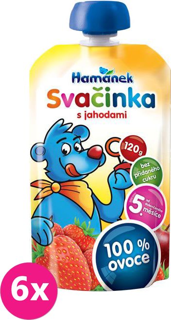 6x HAMÁNEK Svačinka s jahodami (120 g) – ovocná kapsička - obrázek 1