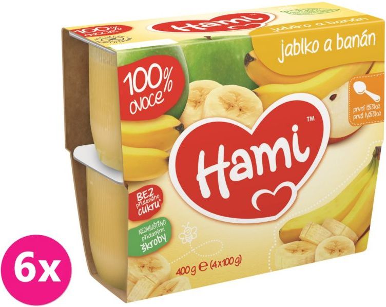 6x HAMI 100 % ovoce jablko a banán (4 x 100 g) - ovocný příkrm - obrázek 2