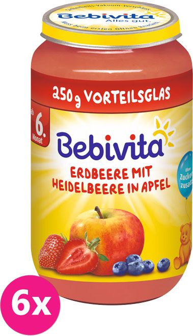 6x BEBIVITA Jablka s jahodami a borůvkami (250 g) – ovocný příkrm - obrázek 1