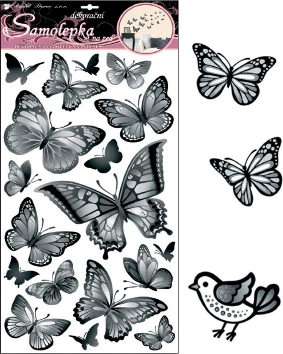 Anděl 10146 samolepící dekorace černošedí motýli 70x32cm - obrázek 1