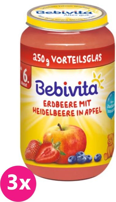 3x BEBIVITA Jablka s jahodami a borůvkami (250 g) – ovocný příkrm - obrázek 1