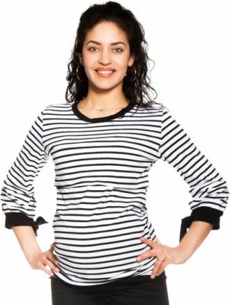 Be MaaMaa Těhotenské, kojící tričko Belora, bílo-černé, Velikosti těh. moda XL (42) - obrázek 1