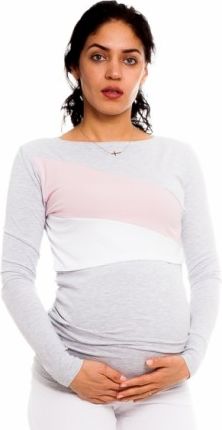 Be MaaMaa Těhotenské, kojící tričko Renada, šedo-bílé-růžové, Velikosti těh. moda XL (42) - obrázek 1