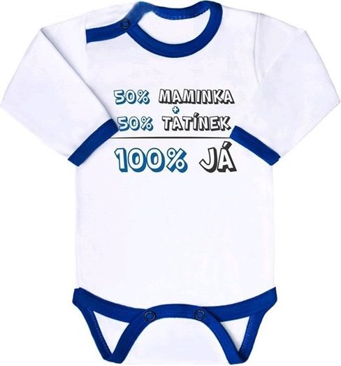 NEW BABY | New Baby Lem | Body s potiskem New Baby 50% MAMINKA + 50% TATÍNEK - 100% JÁ modré | Modrá | 56 (0-3m) - obrázek 1