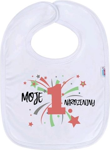 NEW BABY | Nezařazeno | Kojenecký bavlněný bryndák New Baby Moje 1 narozeniny lososová | Bílá | - obrázek 1