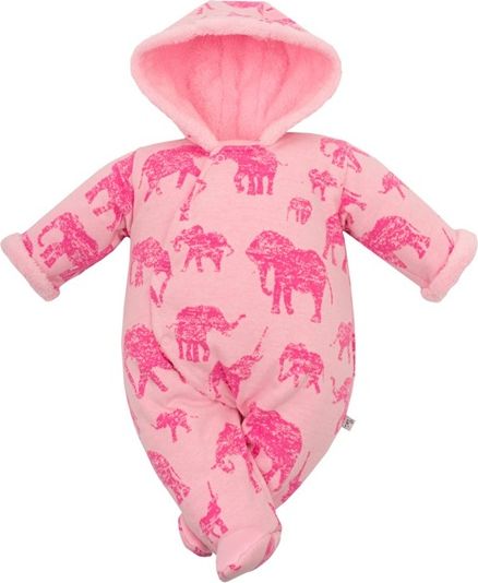 BABY SERVICE | Baby Service Sloni | Zimní kojenecká kombinéza s kapucí Baby Service Sloni růžová | Růžová | 56 (0-3m) - obrázek 1