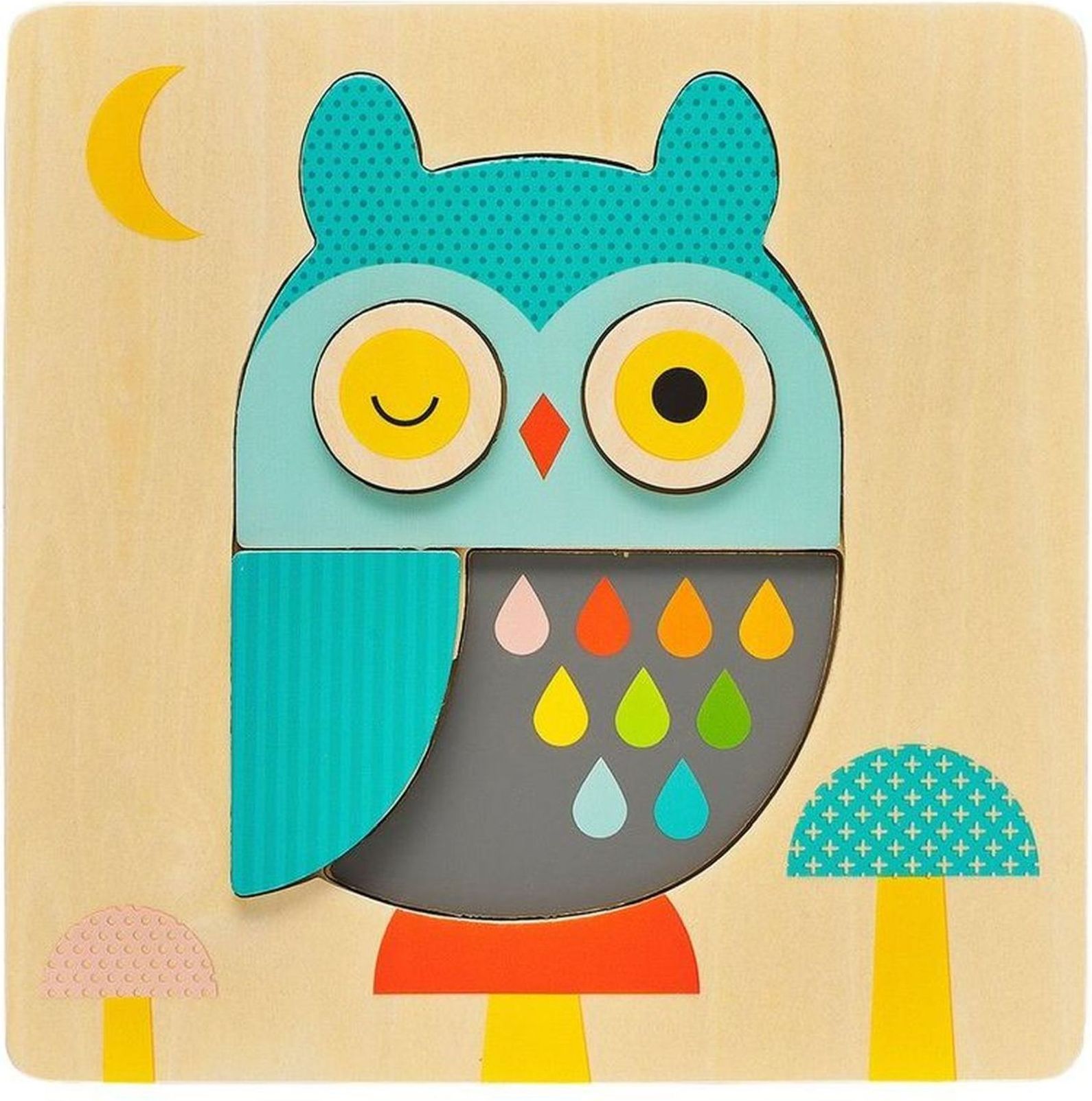 Petit Collage chunky owl wood tray puzzle uni - obrázek 1