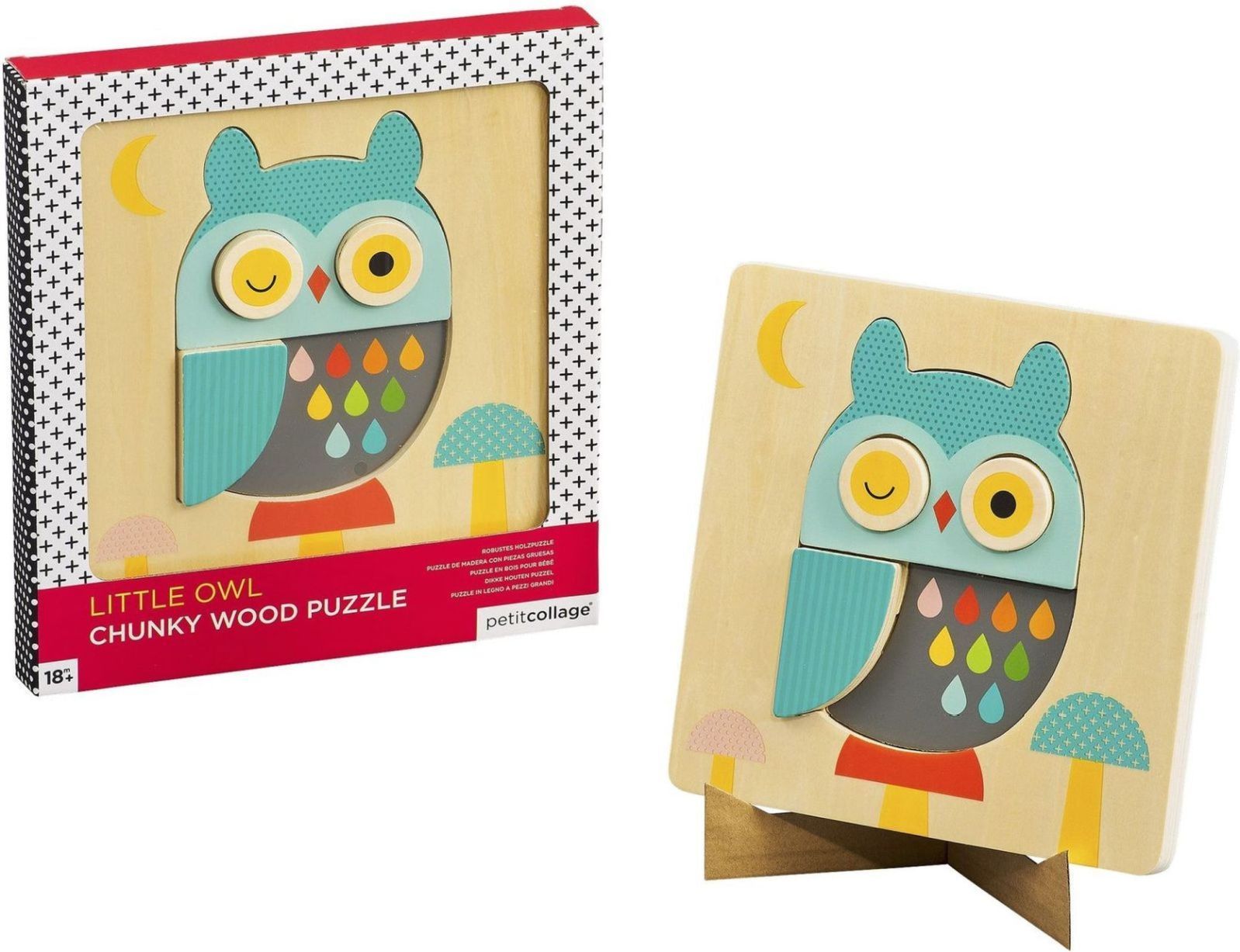 Petit Collage chunky owl wood tray puzzle uni - obrázek 2