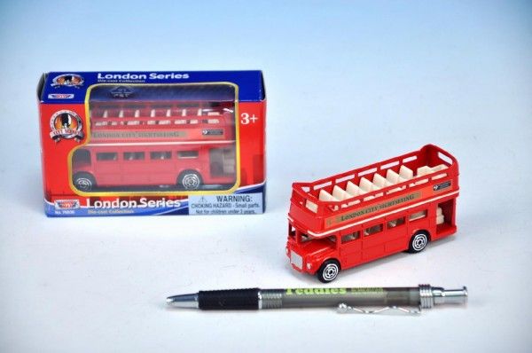 Autobus "Londýn" červený patrový s otevřenou střechou kov 10cm - obrázek 1
