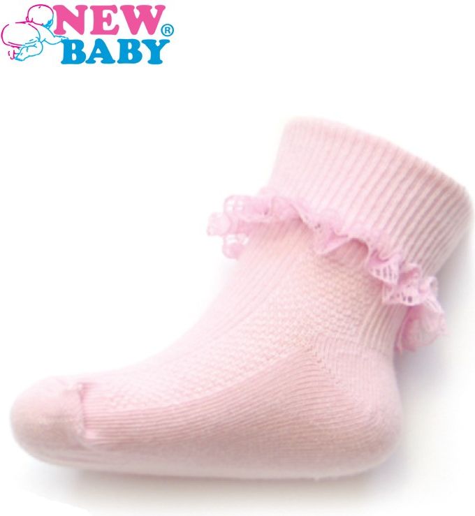 Kojenecké bavlněné ponožky s krajkovým volánkem New Baby světle růžové Světle růžová 74 (6-9m) - obrázek 1
