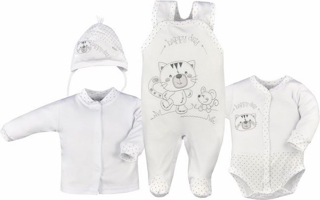 4-dílná kojenecká souprava Koala Kočička bílá s puntíky Bílá 68 (4-6m) - obrázek 1