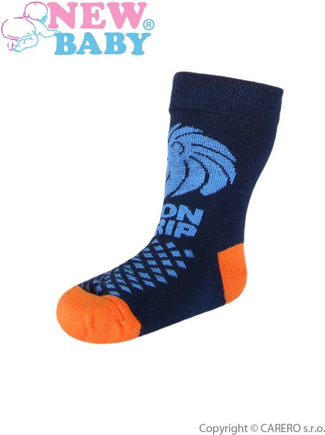Dětské bavlněné ponožky New Baby tmavě modré lion grip Tmavě modrá 116 (5-6 let) - obrázek 1