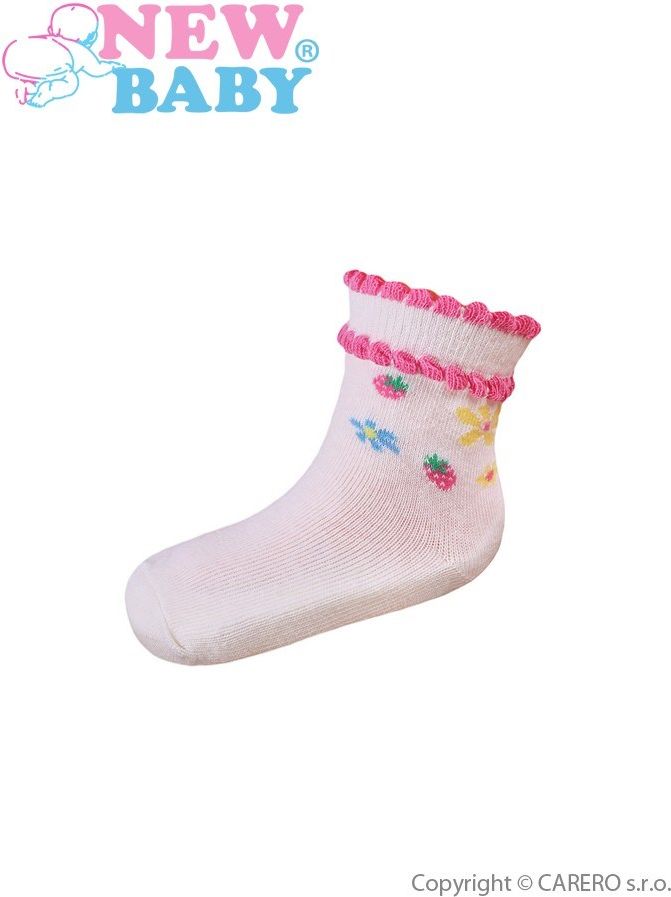 Kojenecké bavlněné ponožky New Baby béžové s kytičkami a jahůdkami Béžová 80 (9-12m) - obrázek 1