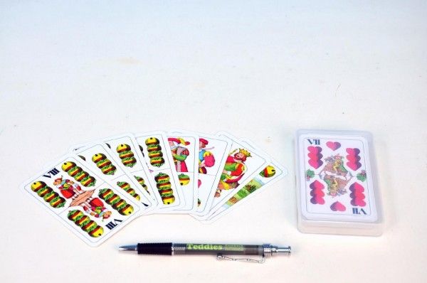 Mariáš dvouhlavý společenská hra karty v plastové krabičce 7x11cm - obrázek 1