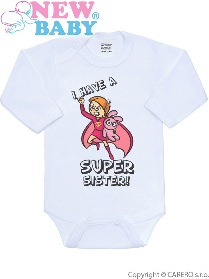 Body s potiskem New Baby SUPER FAMILY, SUPER SISTER Růžová 62 (3-6m) - obrázek 1