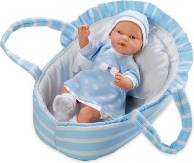 Panenka/miminko vonící měkké tělo 28cm modré v tašce na baterie - obrázek 1
