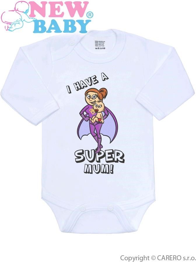 Body s potiskem New Baby SUPER FAMILY, SUPER MUM Fialová 80 (9-12m) - obrázek 1