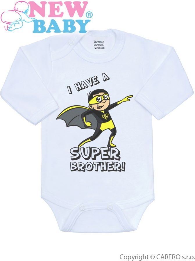 Body s potiskem New Baby SUPER FAMILY, SUPER BROTHER Žlutá 80 (9-12m) - obrázek 1