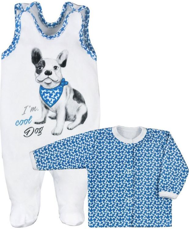 2-dílná kojenecká souprava Koala Cool Dog bílo-modrá Bílá 56 (0-3m) - obrázek 1