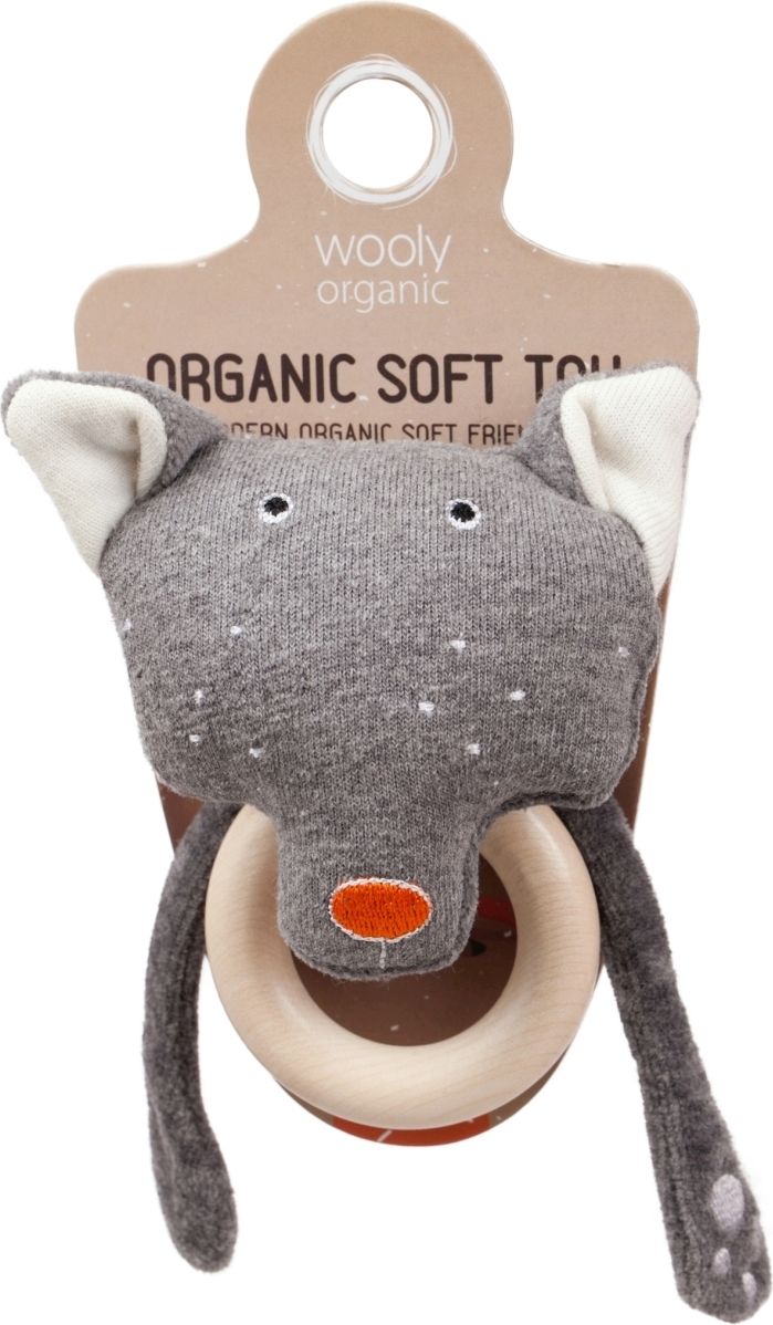Woor Rattle with wooden teether - vlk uni - obrázek 1