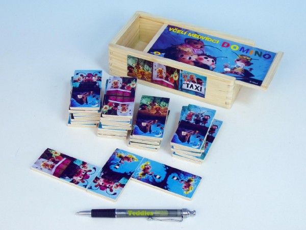 Domino společenská hra Včelí medvídci dřevo 28ks v dřevěné krabičce - obrázek 1