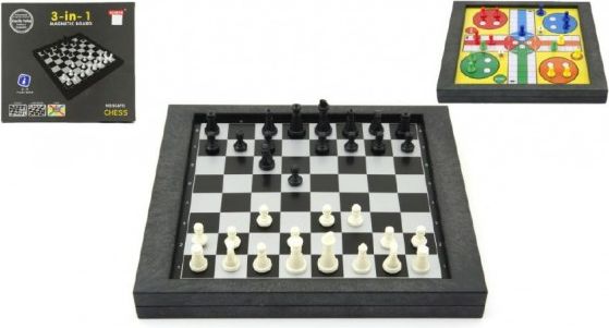 Soubor her 3v1 magnetické šachy+dáma+člověče, nezlob se v krabici 26x23x3cm - obrázek 1
