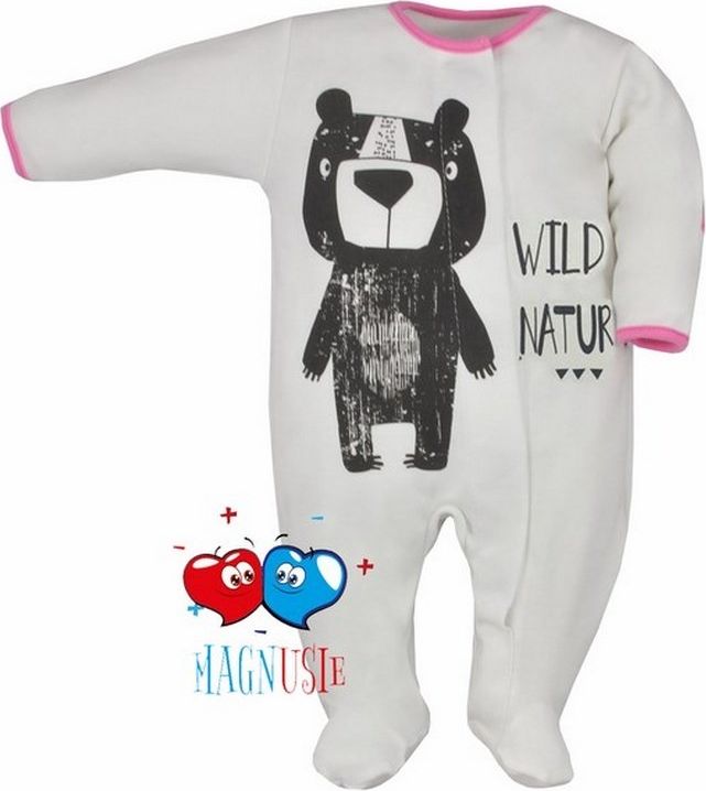 Kojenecký overal Koala Magnetky Wild Bear bílo-růžový Bílá 68 (4-6m) - obrázek 1
