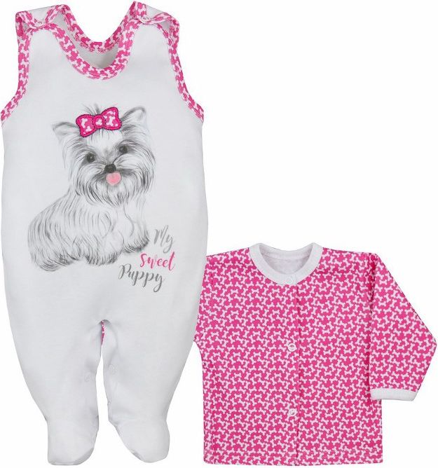 2-dílná kojenecká souprava Koala Cool Dog bílo-růžová Bílá 80 (9-12m) - obrázek 1