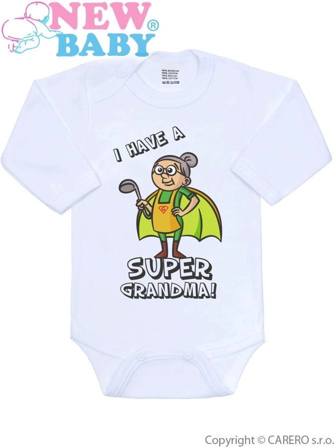 Body s potiskem New Baby SUPER FAMILY, SUPER GRANDMA Zelená 80 (9-12m) - obrázek 1