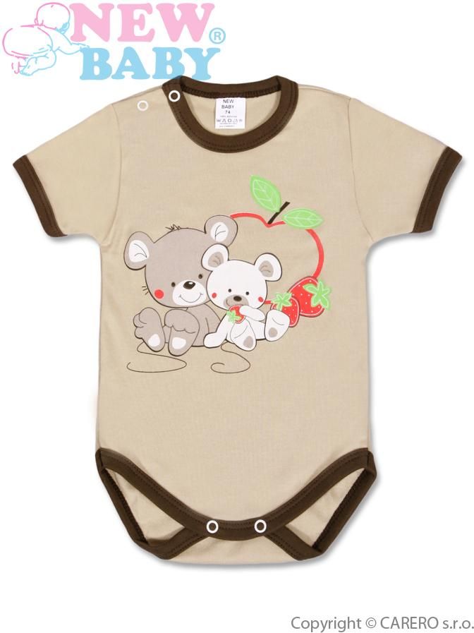 Hnědé dětské body s krátkým rukávem vel. 80 New Baby Myšky s jahůdkou - obrázek 1