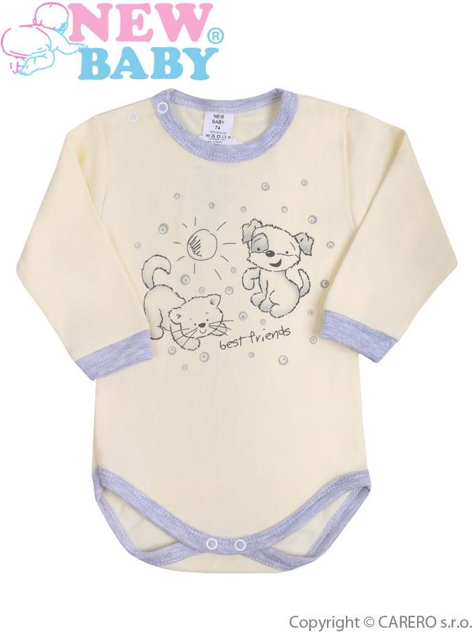 Kojenecké body s dlouhým rukávem vel. 74 New Baby Kamarádi smetanové - obrázek 1