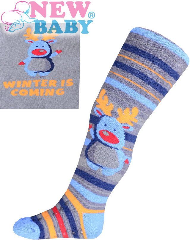 Froté punčocháčky New Baby s ABS šedé s modrým sobem Šedá 80 (9-12m) - obrázek 1