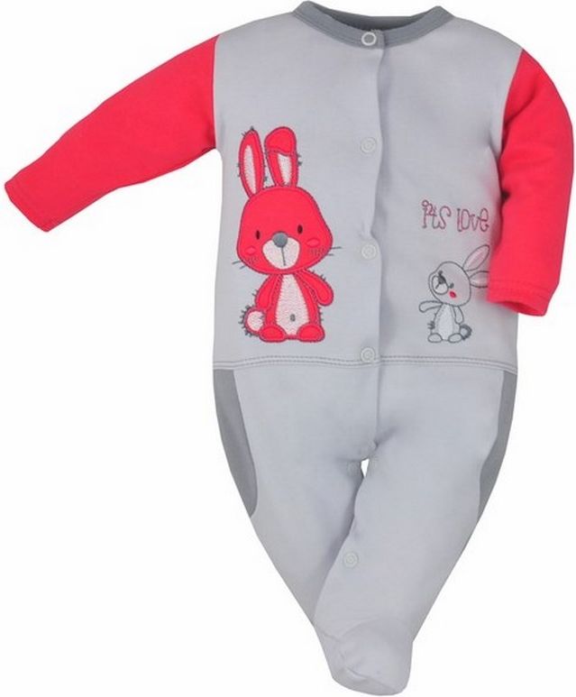 Kojenecký overal Bobas Fashion Králíčci červený Červená 68 (4-6m) - obrázek 1